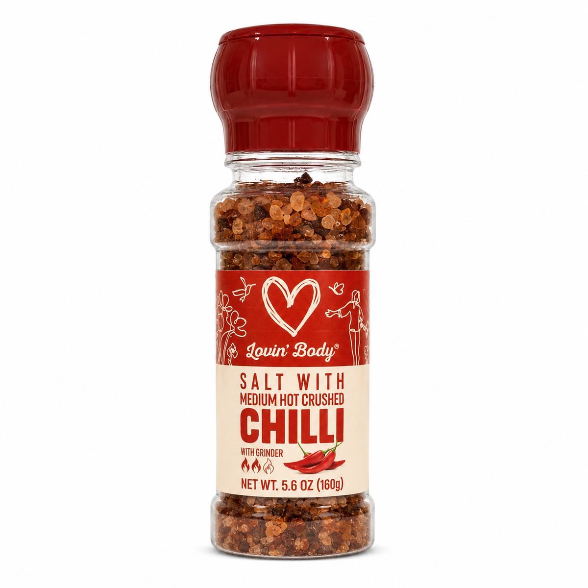 Lovin' Body Himalayan Pink Salt with Medium Hot Crushed Chilli – Grinder, 160 g