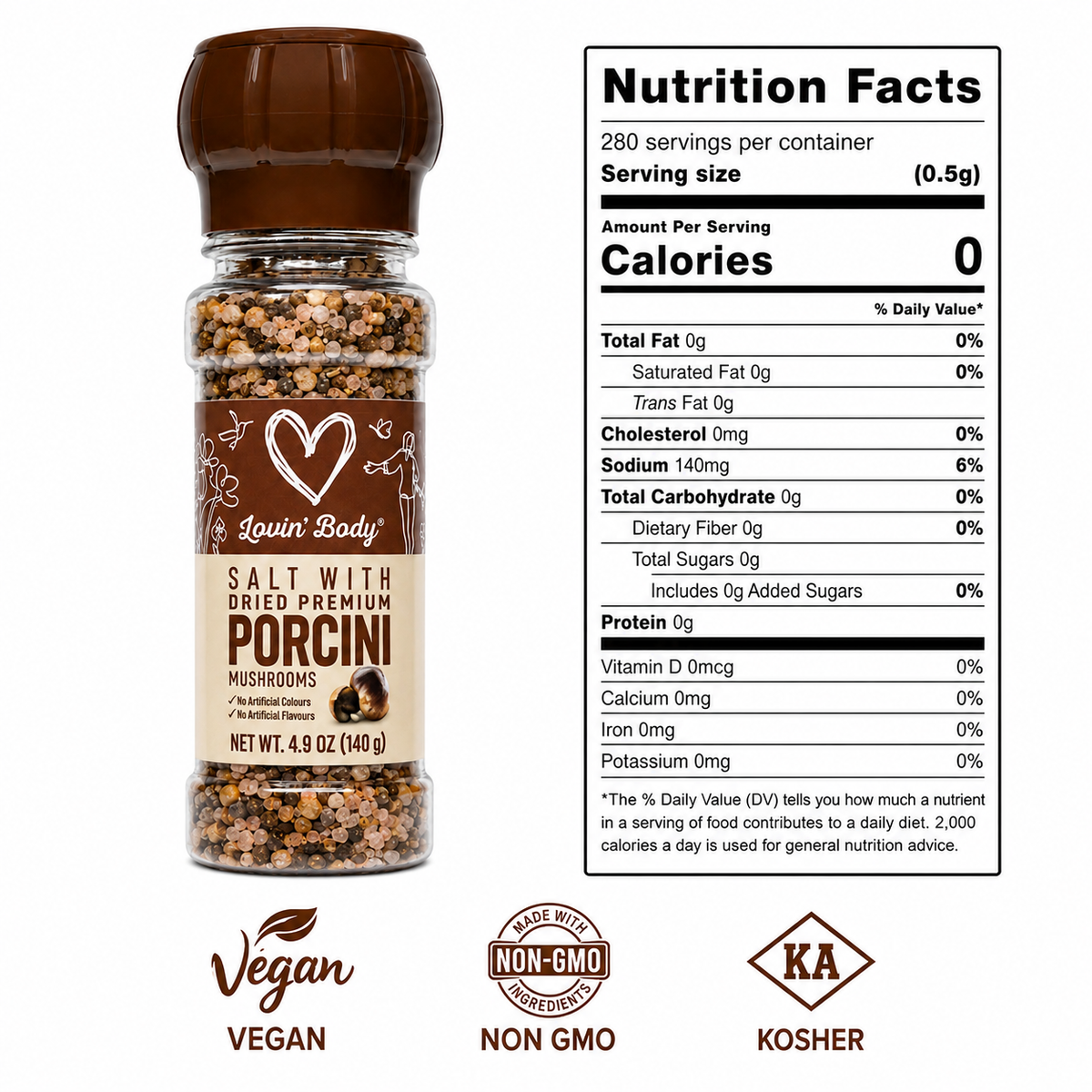 Lovin' Body Porcini Mushroom Salt – Grinder, 140 g