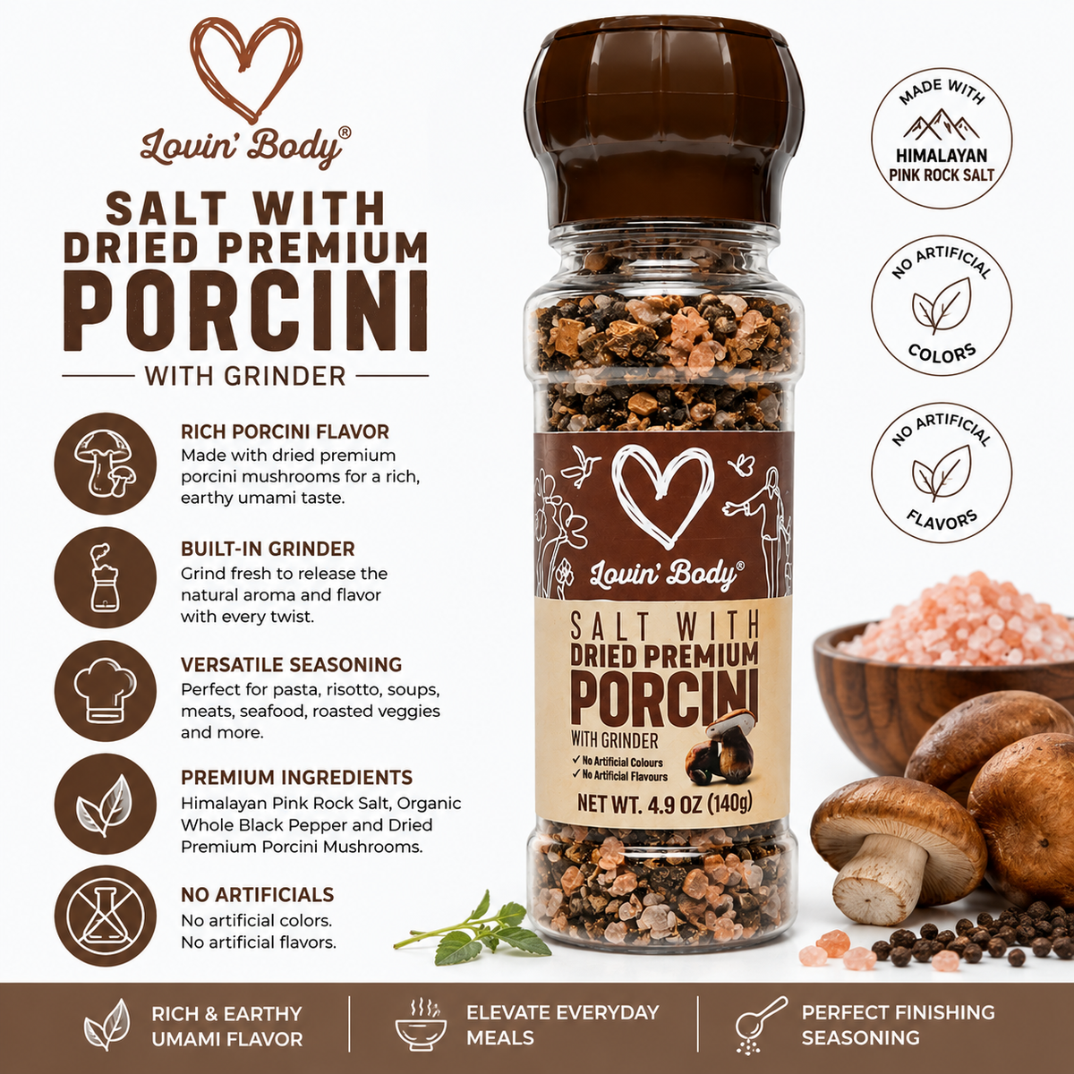 Lovin' Body Porcini Mushroom Salt – Grinder, 140 g