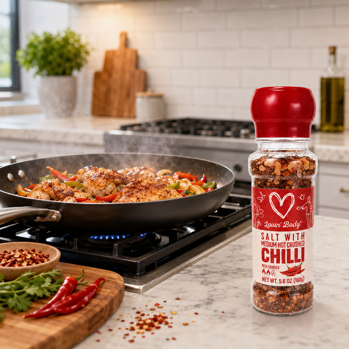 Lovin' Body Himalayan Pink Salt with Medium Hot Crushed Chilli – Grinder, 160 g