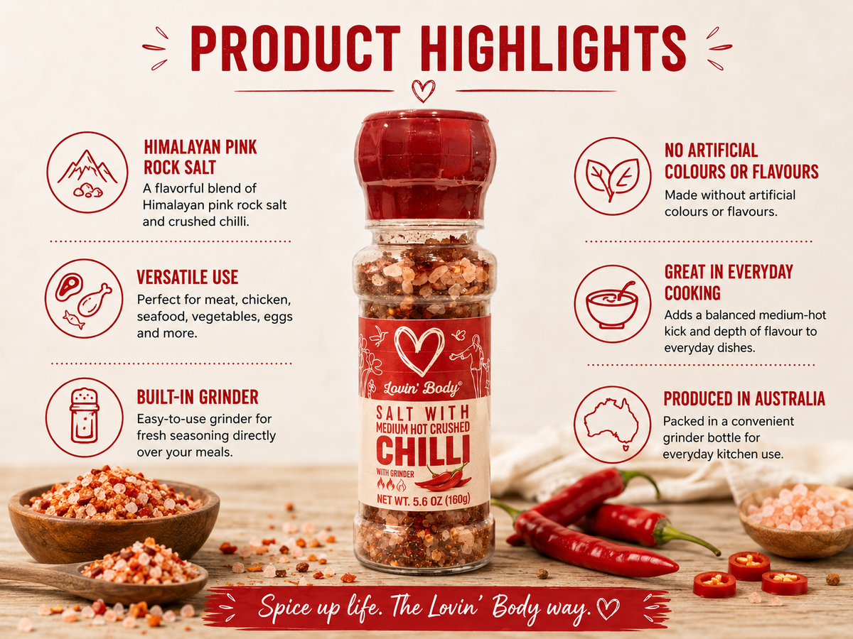 Lovin' Body Himalayan Pink Salt with Medium Hot Crushed Chilli – Grinder, 160 g